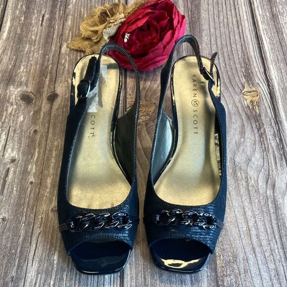 KAREN SCOTT Amber Navy Blue Slingbacks 7.5M - Picture 2 of 11